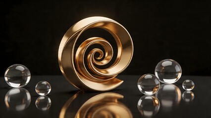 Obraz premium Golden spiral sculpture with glass spheres