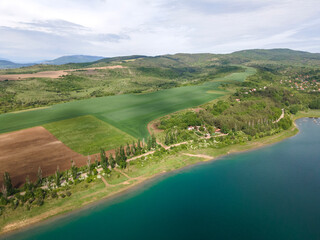 Fototapeta premium Aerial view of Dyakovo Reservoir, Bulgaria