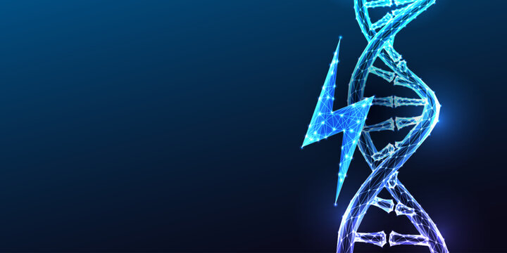 DNA Double Helix Genetic Activation Epigenetics Lightning CRISPR Glowing Blue Polygonal Vector