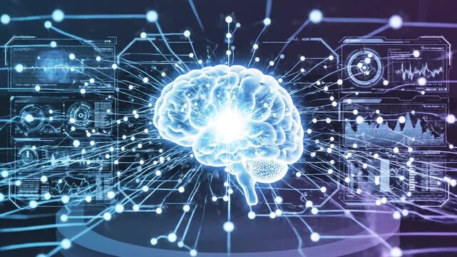 Digital brain interface technology concept futuristic display