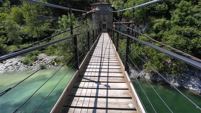 suspension bridge over the river