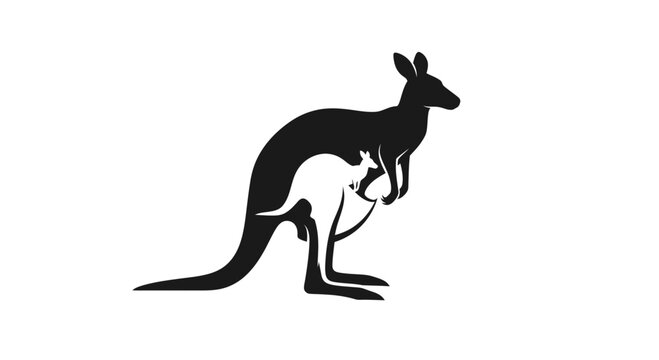 Black silhouette of a kangaroo standing.