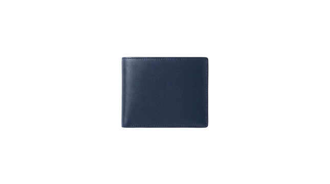 Navy blue leather bifold wallet isolated on transparent background, ready for stickers, print on demand, T-shirt design, clipart, and sublimation use.