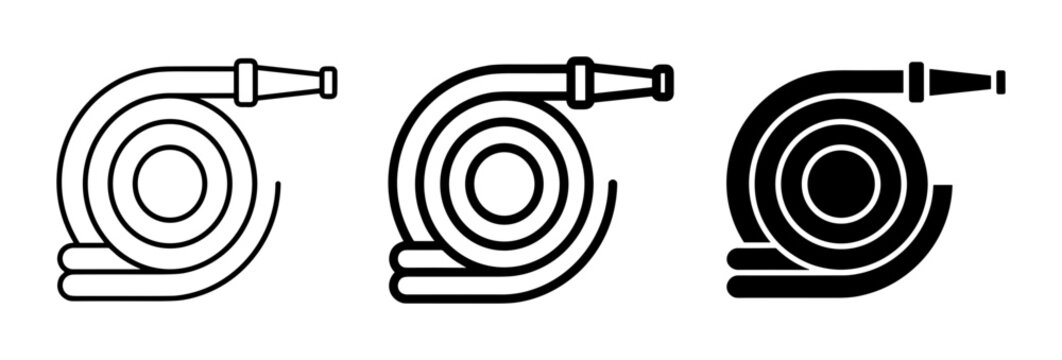 Fire Hose Icons, Water Hose Vector Graphics, Firefighting Equipment Symbols