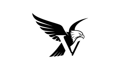 Fototapeta premium Black silhouette of an eagle flying.