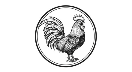 Black and white rooster illustration profile. © Arzan