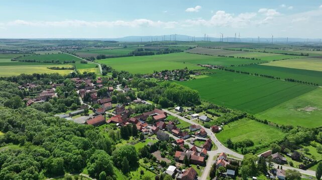 Drone footage showing Gemeinde Huy Vogelsdorf in the Harz region, Germany
