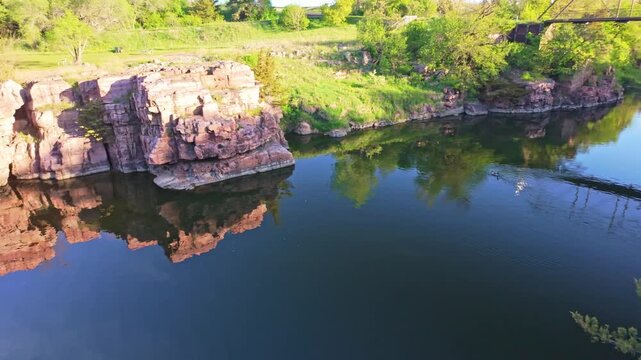 Scenic morning view of the historic 1908 Palisades Iron Bridge at Palisades State Park, South Dakota
