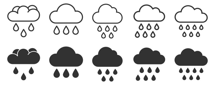 rain cloud icons set vector illustration weather symbols varying raindrop quantities on transparent background