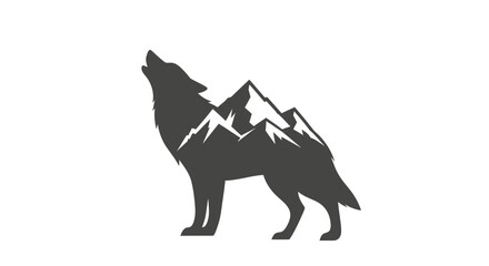 Fototapeta premium Stylized Wolf Howling with Mountain Landscape Silhouette.