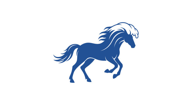 Majestic blue horse with flowing mane and tail in motion.