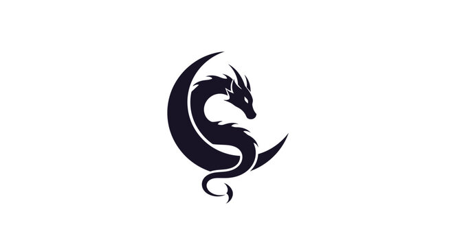 Majestic Dragon Silhouette Embracing a Crescent Moon.
