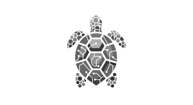 Digital Turtle Logo with Circuit Board Pattern.