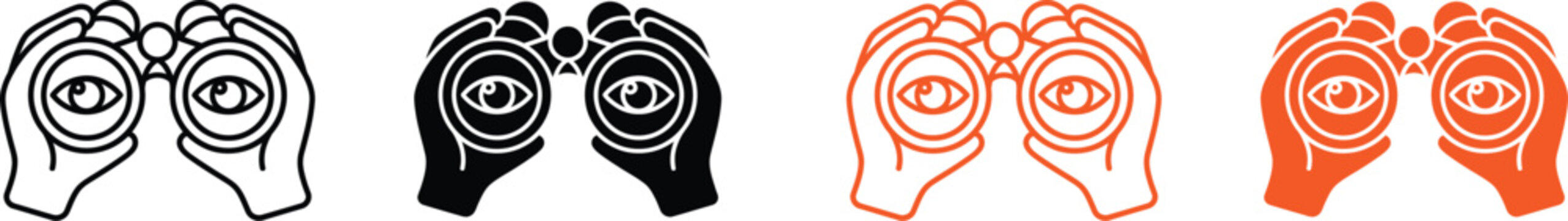 Hands forming binoculars icon set four color variations