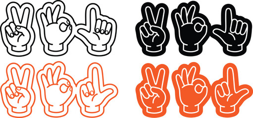 Fototapeta premium Hand gesture icons set peace sign victory and rock on