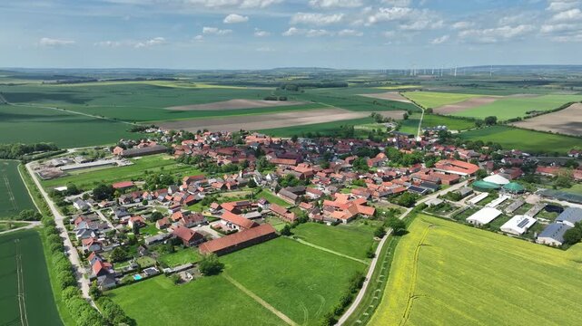 Drone footage of Osterwieck Rohrsheim in the Harz region, Saxony Anhalt, Germany