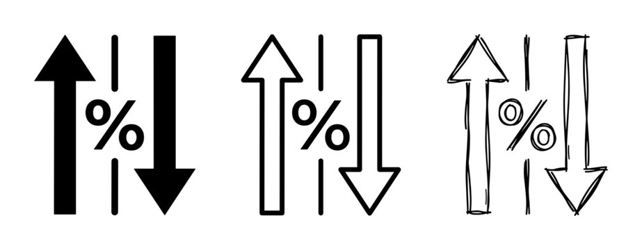 Percentage Arrows: Up and Down Icons, Financial Growth and Decline Symbols