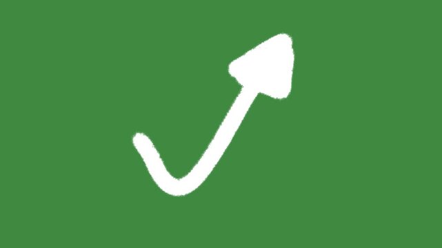 Chalk check mark arrow isolated on green screen background with hand-drawn textured success trend icon cartoon animation for correct answer and rising performance element concept.