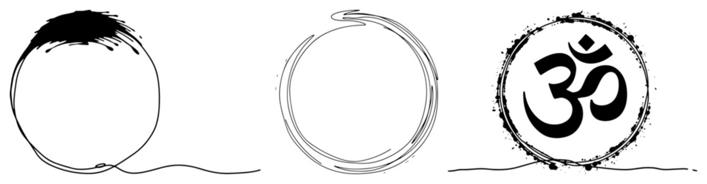 Om symbol and zen enso circles set in minimalist ink style