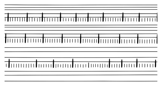 Measurement scale lines with ruler division tick marks minimalist black and white vector design