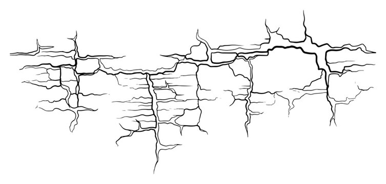 Fissure and crack pattern on surface in hand drawn line art style