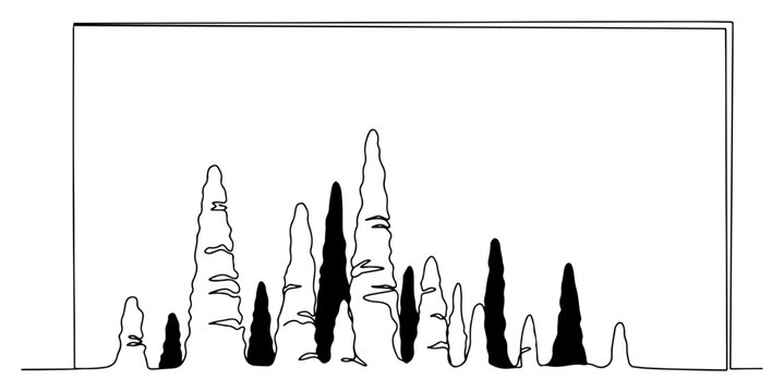 Stalagmites and stalactites cave pillars inside frame in minimal line art style