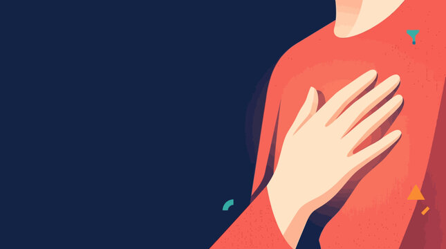 Minimalist Illustration of a Person with Hand on Heart for Gratitude, Honesty, or Patriotism - Flat Vector Graphic with Copy Space