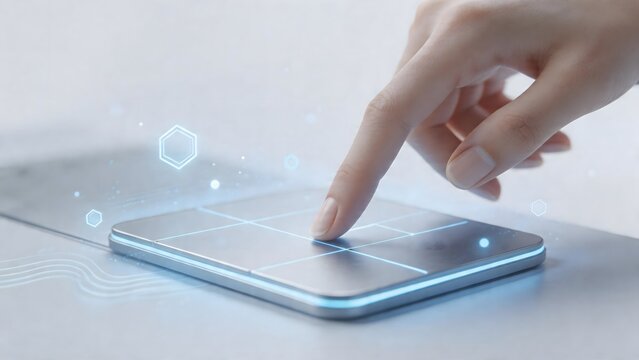 Hand interacting with futuristic touchpad
