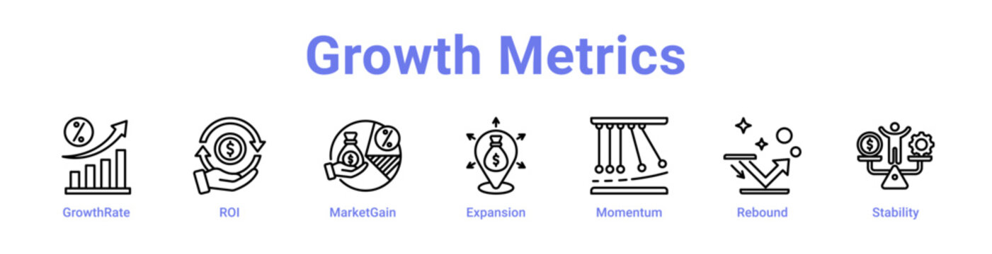 Growth Metrics Web Icon Banner and Collection