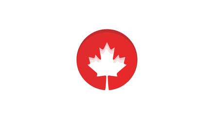 Obraz premium Stylized white maple leaf in a red circle.