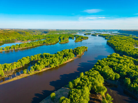 Aerial View of Upper Mississippi River and Driftless Area Landscape