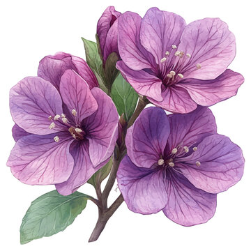 Matthiola Flower, beautiful watercolor illustration, isolated on a white background, soft and delicate colors.