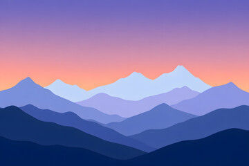 Fototapeta premium Layered blue mountain peaks glowing at twilight
