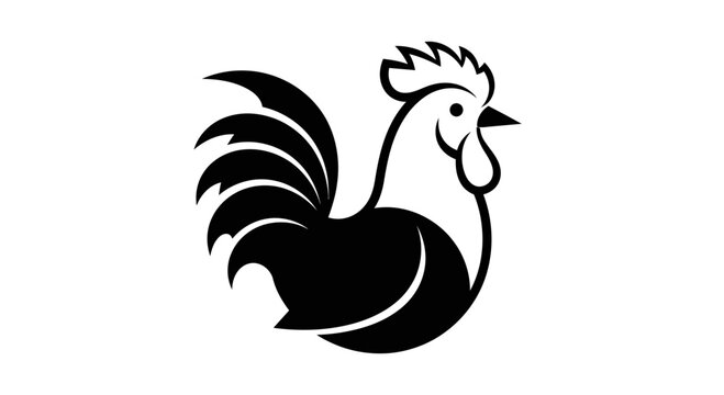 Black Rooster Silhouette Side View Portrait.