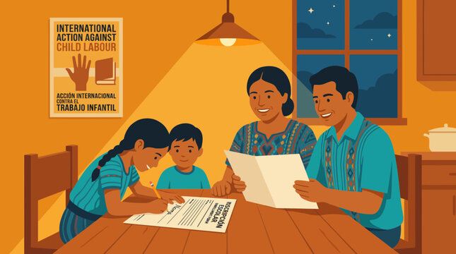 Indigenous Family Supporting Daughter School Enrollment Illustration