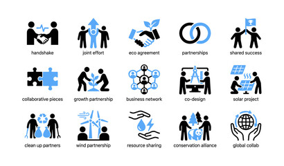 Fototapeta premium Partnership and sustainability icons showing collaboration grid