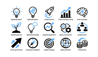Fototapeta premium Business concept icons arranged in grid on white background