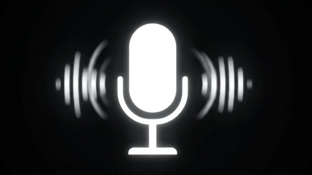 White microphone icon with dynamic sound waves, signifying active voice recognition, digital assistant, and auditory input for modern user interfaces