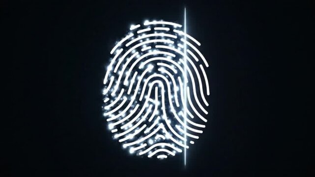 High-tech digital fingerprint scan in a futuristic abstract design, emphasizing security and identity verification in the digital age