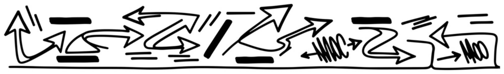 Arrows and abstract marker strokes forming a horizontal street art banner in hand drawn style © Tomas