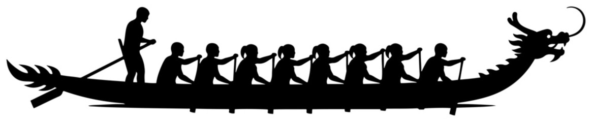 Dragon boat racing with crew of rowers in traditional silhouette style © Tomas