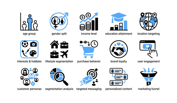 Marketing audience icons showing segmentation and targeting
