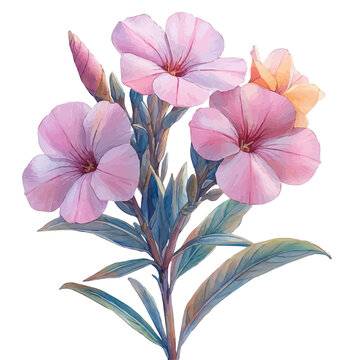 watercolor graphic of Oleander Flower illustration, isolated on a white background.