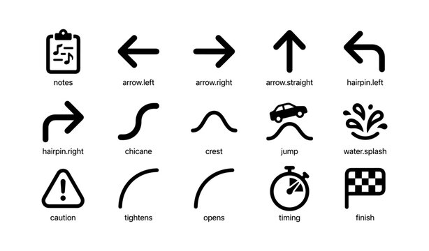 Racing and navigation icons showing arrows and track symbols