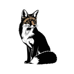 Obraz premium Gray wolf sitting in profile with pointed ears and alert expression on white background