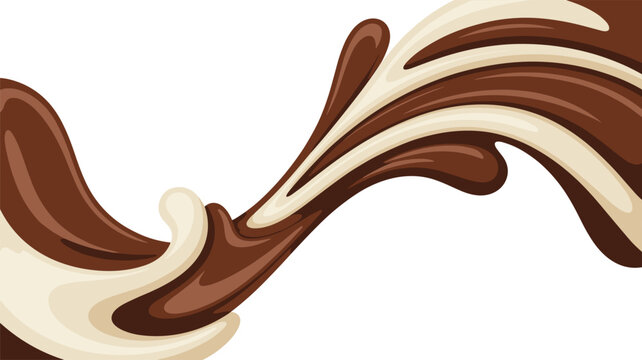A thick luscious swirl where rich milk chocolate and white cream form an elegant curved wave structure isolated on a plain white studio background surface area.