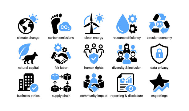 Sustainability and esg icons showing environmental topics