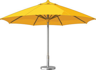 Open yellow patio umbrella with metal stand, sun shade parasol vector illustration on white background © Momin