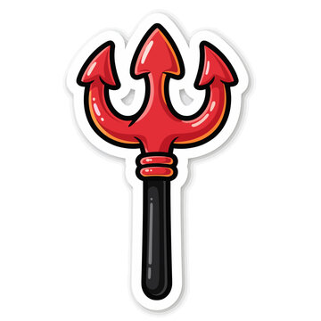 Red devil trident pitchfork icon symbol.