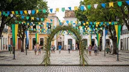 Public square decorated for Brazilian national holiday